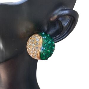 Vintage 1980s Roman Yin-Yang Rhinestone Earrings – Emerald & Gold Glam